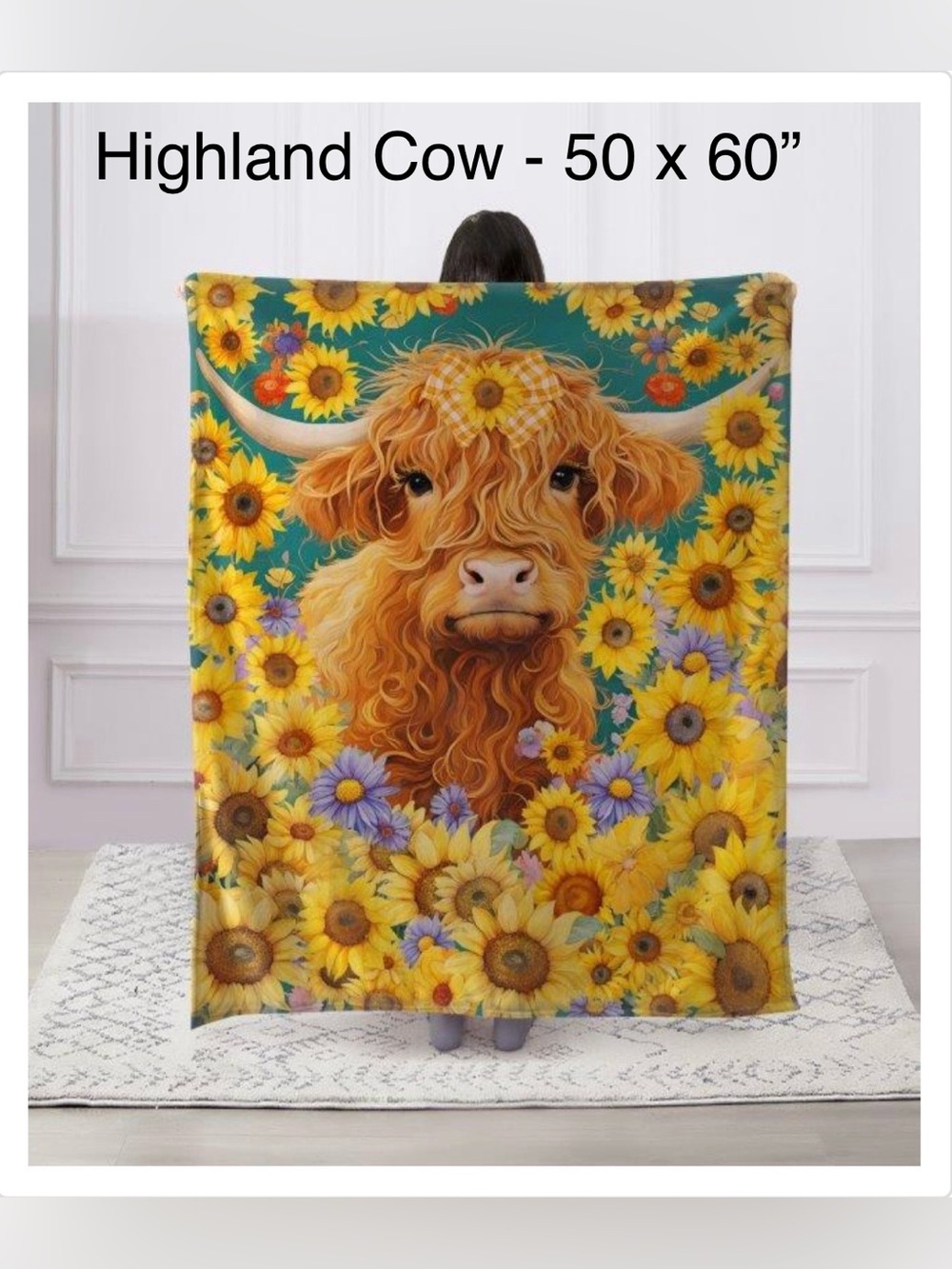 Highland Cow 50x60” Fleece Floral Blanket Throw